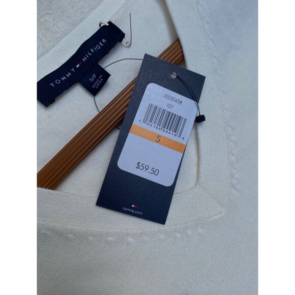 Tommy Hilfiger White grey Polka dots v neck sweater cotton Women's size S - Picture 8 of 12